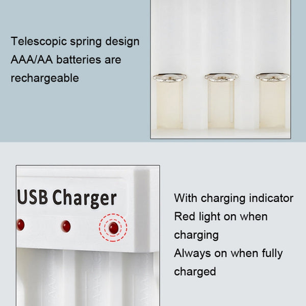 4 PCS BMAX B-03 3 Slot NiMH Battery Charger AA/AAA Battery USB Charger, 3 Slot USB(White)
