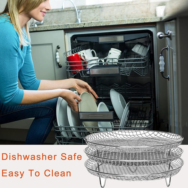 Air Fryer Accessories 8-inch Three Layer Round Grill Steam Rack, Round