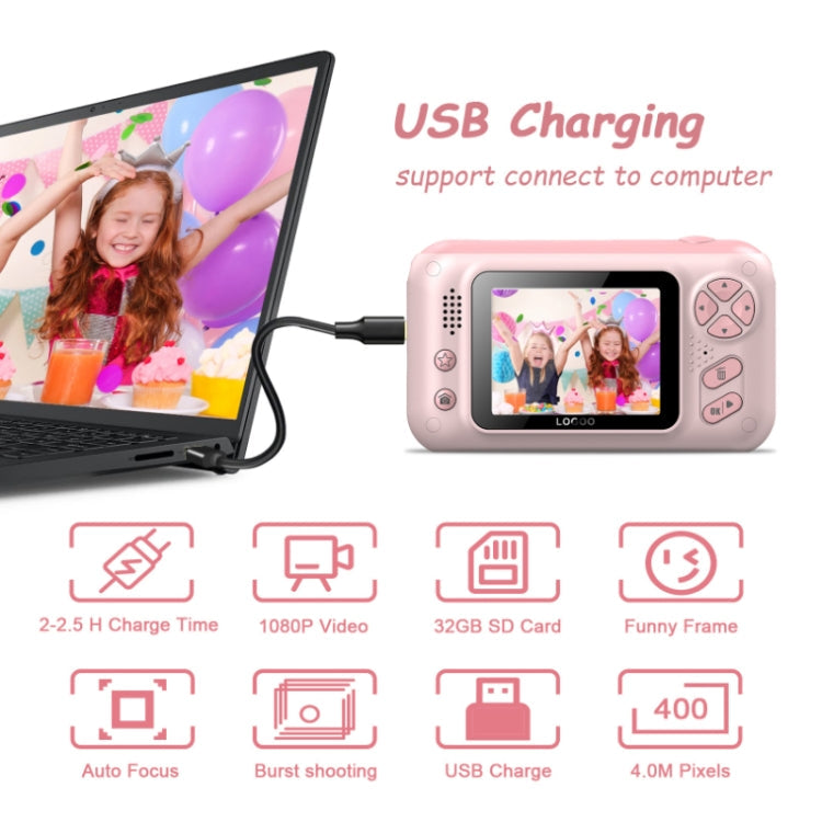 2.4 Inch Children HD Reversible Photo SLR Camera, Pink, Yellow Blue, Pink With Bracket, Yellow Blue With Bracket, Pink + 8G Memory Card + Card Reader, Pink + 16G Memory Card + Card Reader, Pink + 32G Memory Card + Card Reader                           ...