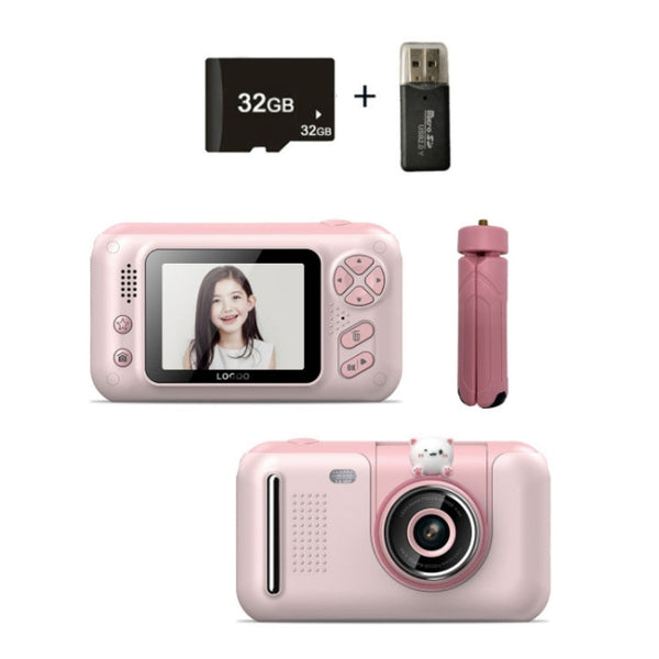 2.4 Inch Children HD Reversible Photo SLR Camera, Pink, Yellow Blue, Pink With Bracket, Yellow Blue With Bracket, Pink + 8G Memory Card + Card Reader, Pink + 16G Memory Card + Card Reader, Pink + 32G Memory Card + Card Reader                           ...