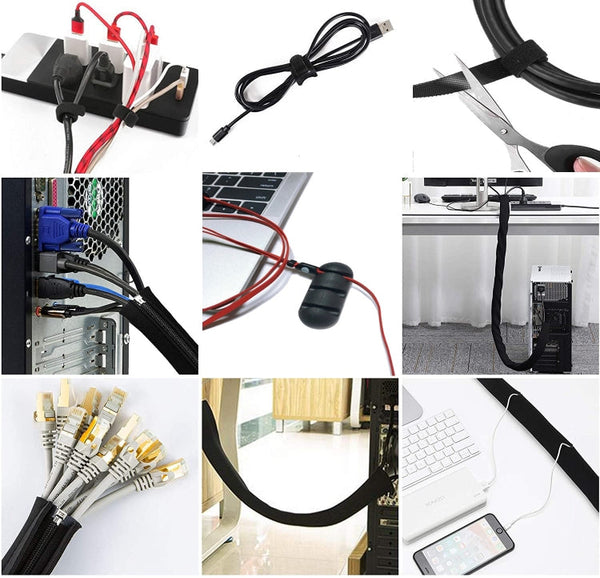 3 In 1 0.5m Kit  Cord Management Organizer Kit Cable Sleeve With Zipper Cable Clip, 5 In 1, 3 In 1 0.5m Kit, 4pcs Zipper Ties, 3 In 1 5m Kit