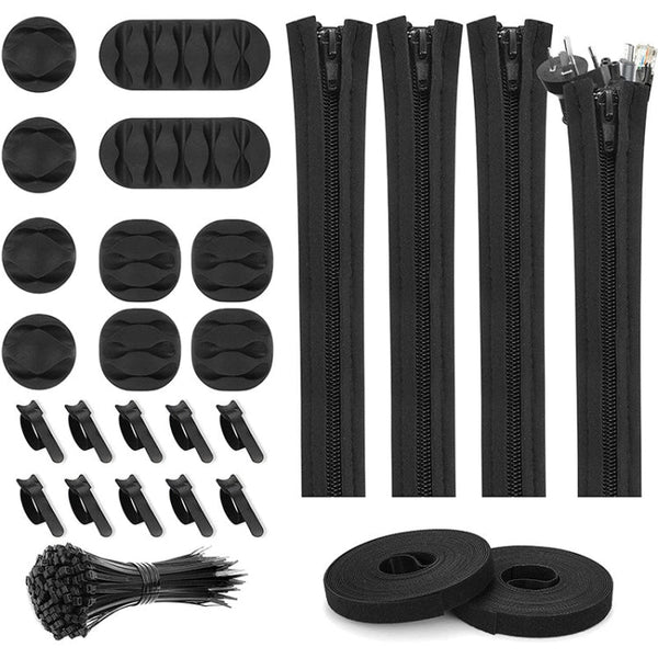 3 In 1 0.5m Kit  Cord Management Organizer Kit Cable Sleeve With Zipper Cable Clip, 5 In 1, 3 In 1 0.5m Kit, 4pcs Zipper Ties, 3 In 1 5m Kit