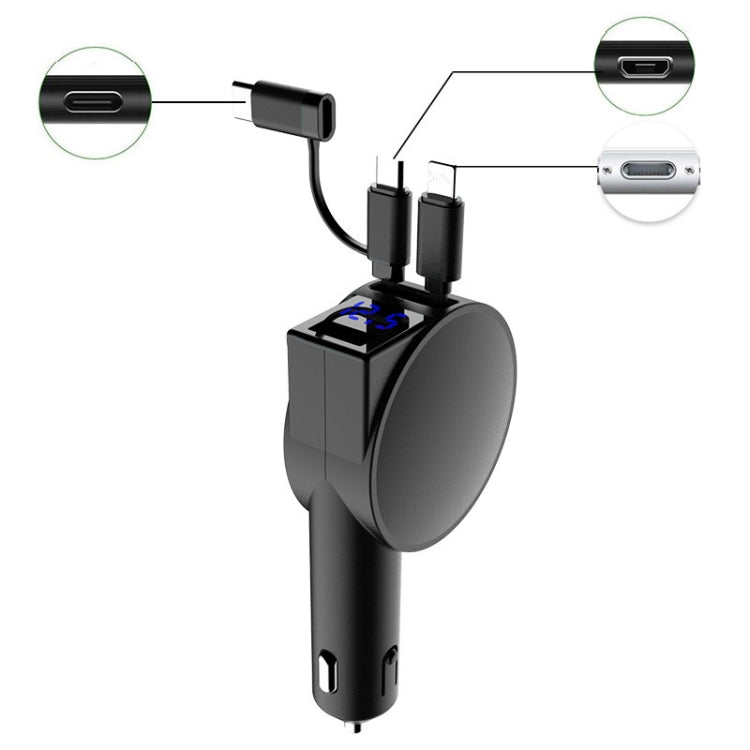 3 In 1 40W Fast Charging Dual Cable Retractable Car Charger, 40W