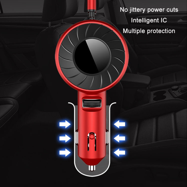 3 In 1 USB Dual Cable Single Pull Retractable Car Charger, Red, Black