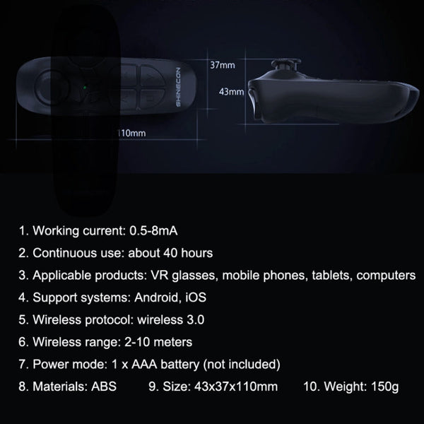 VR SHINECON SC-B03 VR Game Wireless Bluetooth Remote Control Handle Selfie Stick Remote Control Video Playback, SC-B03
