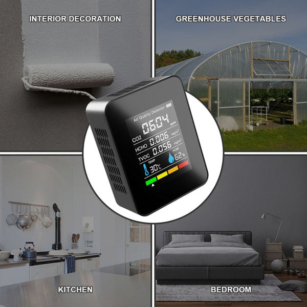 5 In 1 Temperature Humidity TVOC HCHO CO2 Large Screen Display Power Digital Air Quality Monitor
