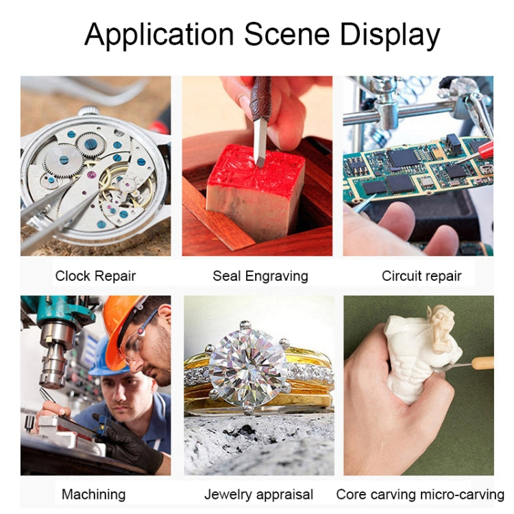 16129-C 2.5X/7.5X/10X LED Lighting Auxiliary Bracket Maintenance Magnifier, EU Plug, US Plug