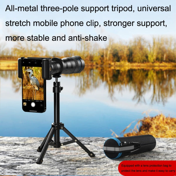 Apexel APL-36XJJ020 36X HD Telescope Universal Telephoto Phone Lens + Clip + Tripod Set