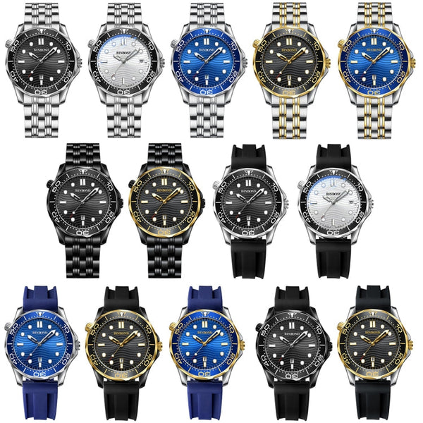 BINBOND B2820 Luminous 30m Waterproof Men Sports Quartz Watch, White Steel Black Surface, White Steel White Surface, White Steel Blue Surface, Inter-gold Black Surface, Inter-gold Blue Surface, Black Steel Black Surface White                           ...