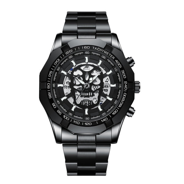 BINBOND S034 30M Waterproof Quartz Watch Skull Skeleton Luminous Watch
