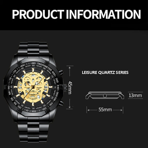 BINBOND S034 30M Waterproof Quartz Watch Skull Skeleton Luminous Watch