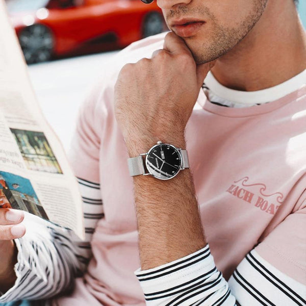 BINBOND B3820 30M Waterproof Ultra-thin Quartz Luminous Starry Watch, Black Net-Black-Starry