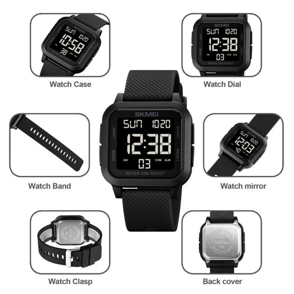 SKMEI 1894 Square Sports Waterproof Student Simple Multifunctional Luminous Watch