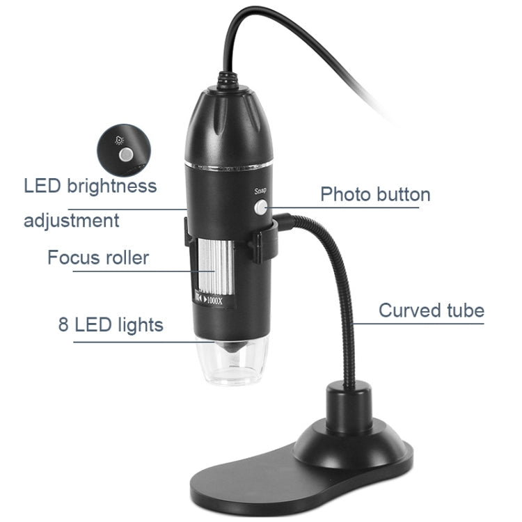 A8 50X-1000X USB Hose Stand Digital Microscope LED Light Handheld Portable Microscope, A8 50X-1000X