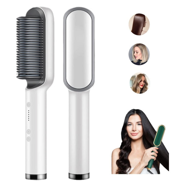 2 In 1 Hair Straightener Brush And Curler Negative Ion Hair Straightener Styling Comb, White, Black, Red, Green