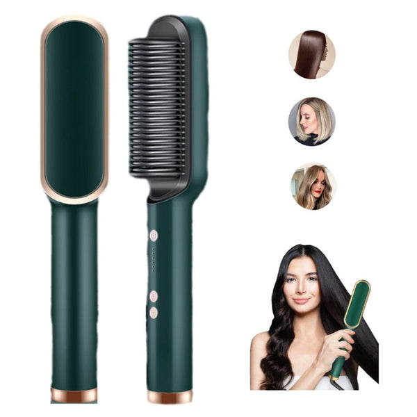 2 In 1 Hair Straightener Brush And Curler Negative Ion Hair Straightener Styling Comb, White, Black, Red, Green