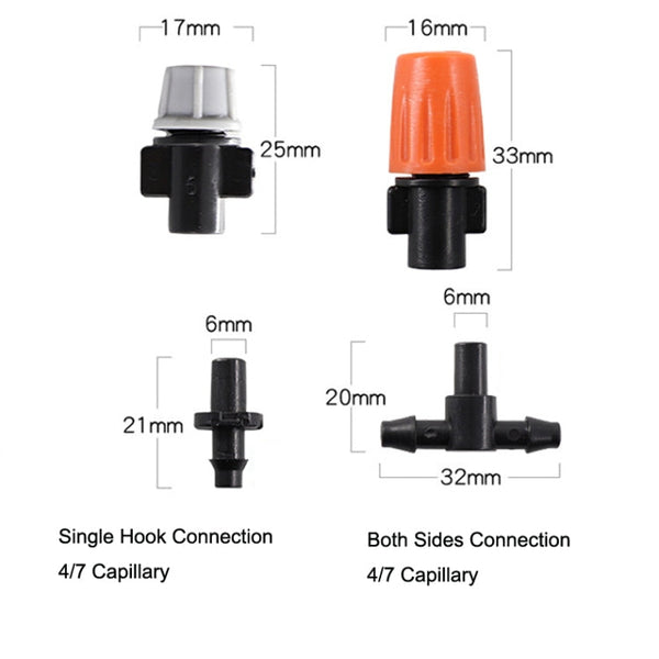 20pcs TF-118 Gardening Irrigation Drip Irrigation System Set Accessories, 6mm Single Hook Connection 4/7mm Capillary (Orange)