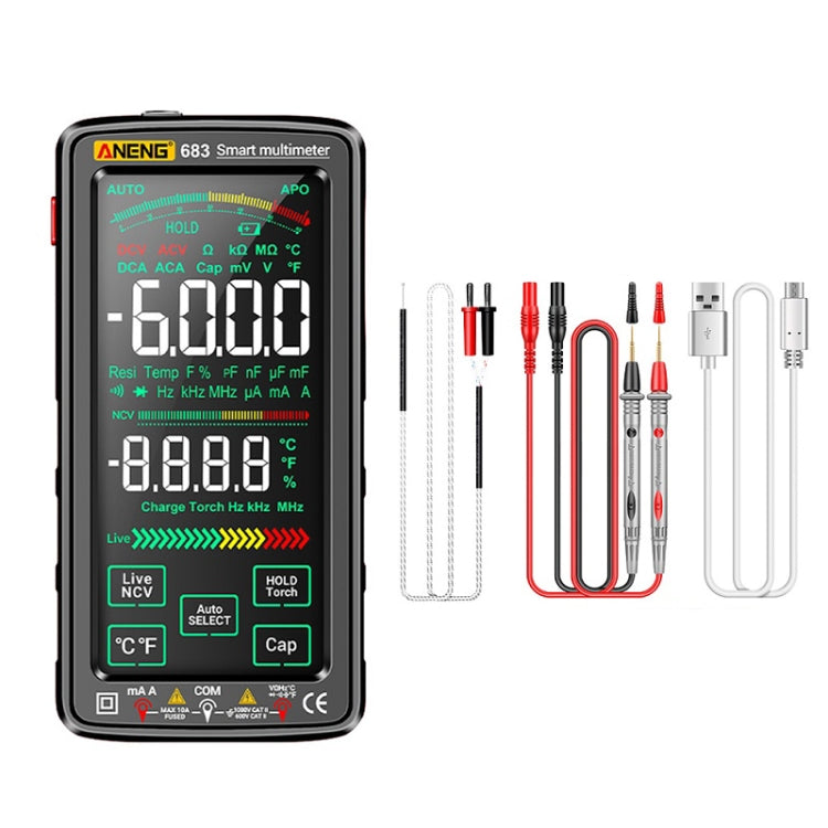 ANENG 683 Smart Touch Screen Automatic Range Rechargeable Multimeter, 683 Red, 683 Black