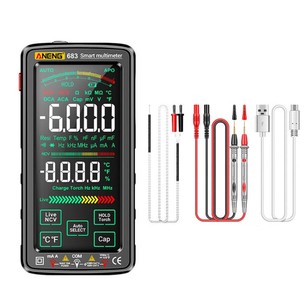 ANENG 683 Smart Touch Screen Automatic Range Rechargeable Multimeter, 683 Red, 683 Black
