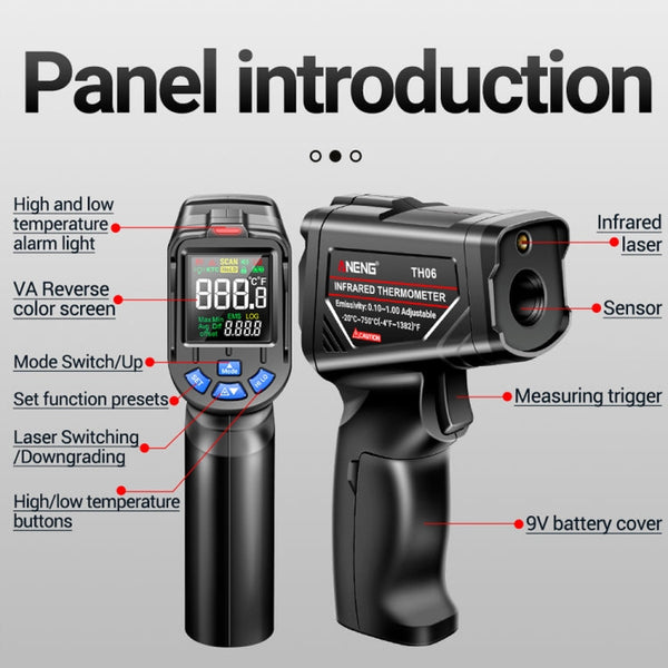 ANENG TH06 Oil Temperature High Precision Thermometer Laser Baking Infrared Water Thermometer, TH06 Orange, TH06 Black