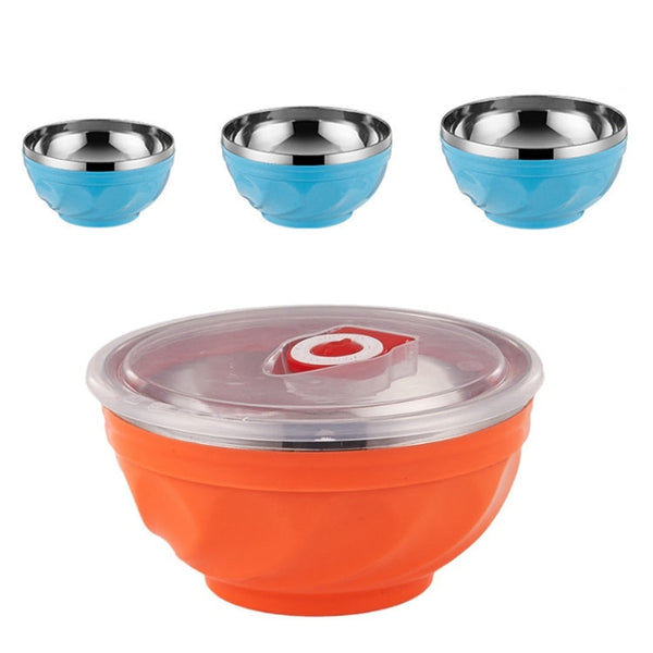 Double-Layer Stainless Steel Bowl With Lid Children Dinner Insulated Rice Bowl, 6pcs /Set 13cm, 6pcs /Set 15cm, 6pcs /Set 17cm