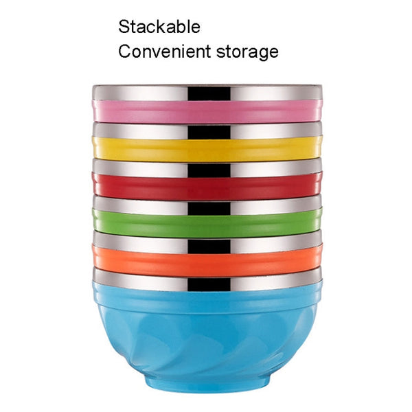 Double-Layer Stainless Steel Bowl With Lid Children Dinner Insulated Rice Bowl, 6pcs /Set 13cm, 6pcs /Set 15cm, 6pcs /Set 17cm