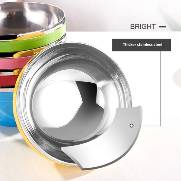 Double-Layer Stainless Steel Bowl With Lid Children Dinner Insulated Rice Bowl, 6pcs /Set 13cm, 6pcs /Set 15cm, 6pcs /Set 17cm