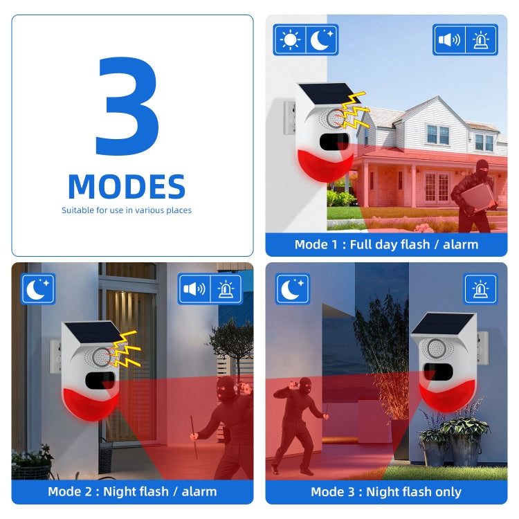 Infrared Motion Detector Solar Outdoor PIR Wireless Strobe Siren Detector Sound Alarm, CT80R USB Upgrade Model