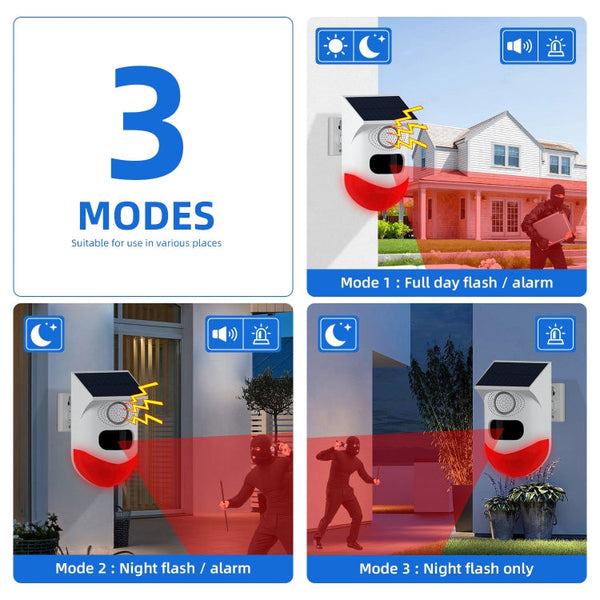 Infrared Motion Detector Solar Outdoor PIR Wireless Strobe Siren Detector Sound Alarm, CT80R USB Upgrade Model