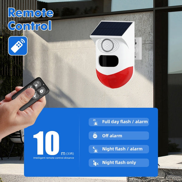 Infrared Motion Detector Solar Outdoor PIR Wireless Strobe Siren Detector Sound Alarm, CT80R USB Upgrade Model