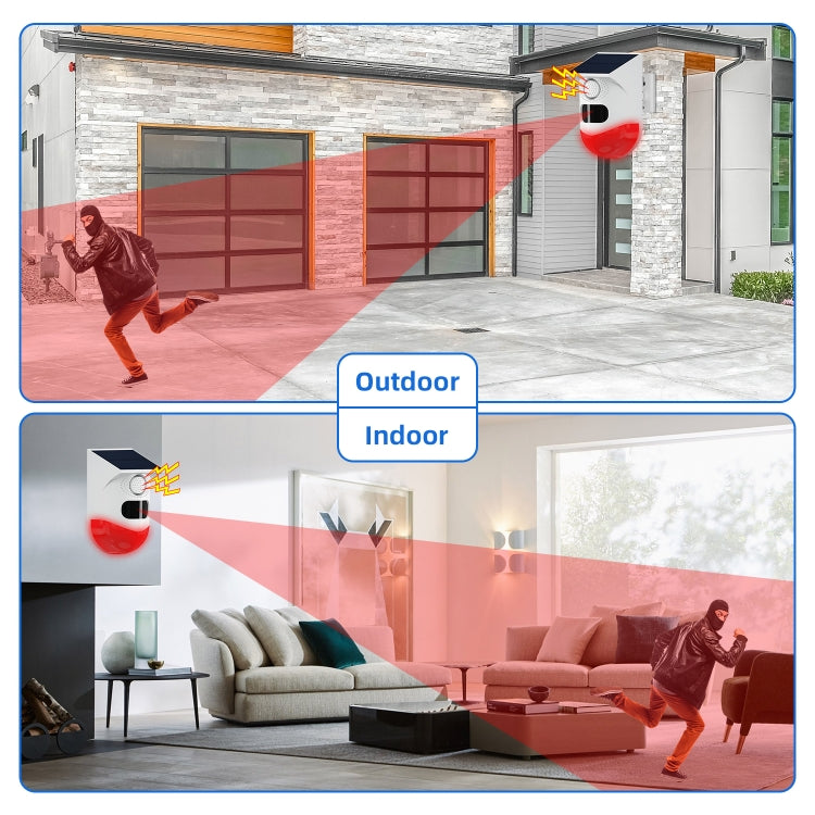 Infrared Motion Detector Solar Outdoor PIR Wireless Strobe Siren Detector Sound Alarm, CT80R USB Upgrade Model