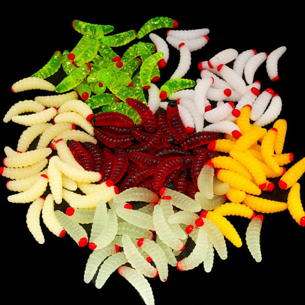 100pcs Red Headed Bread Worm Suite Fake Bait, 100pcs