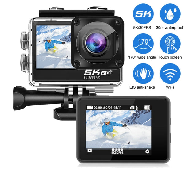5K/30FPS WIFI HD Anti-Shake Remote Touch Dual-Screen IP68 Waterproof Sports Camera