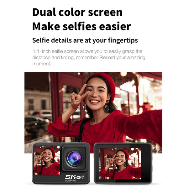 5K/30FPS WIFI HD Anti-Shake Remote Touch Dual-Screen IP68 Waterproof Sports Camera