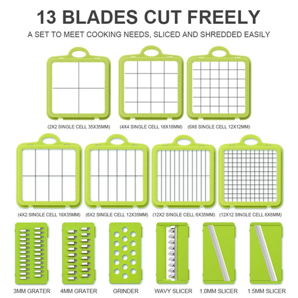 22 in 1 Multifunctional Food Chopper Grater Onion Dicer Veggie Cutter with 13 Stainless Steel Blades, 22 in 1 Multifunctional