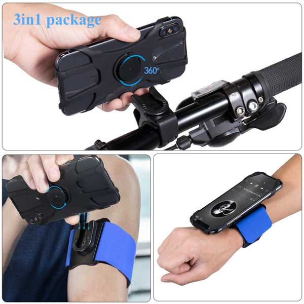 3 In 1 Four Jaws Detachable Swivel Arm Wrist Strap Bicycle Holder For 4.5-6.5 inch Phones