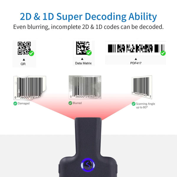 HC101D  2D Bluetooth Barcode Scanner Wireless Back Clip Phone Barcode Reader, 2D Middle, 2D Side