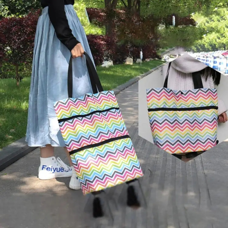 2 In 1  Oxford Cloth Shopping Bag Foldable Shopping Trolley Cart
