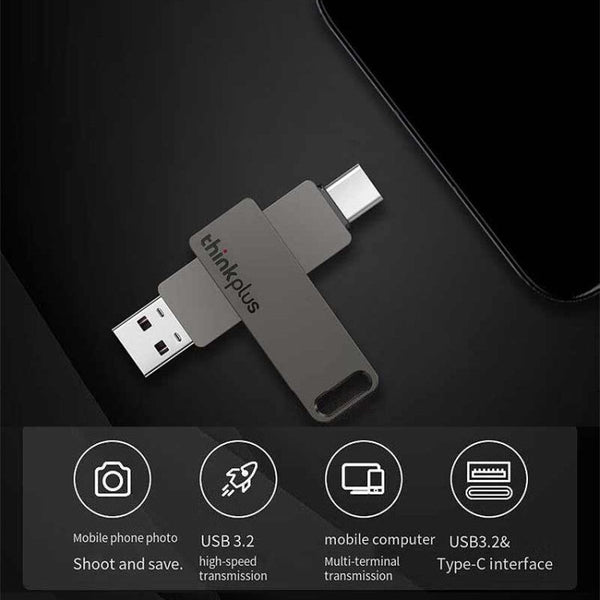 Lenovo Thinkplus MU110 USB3.2+Type-C Dual Interface Rotation Flash Drive