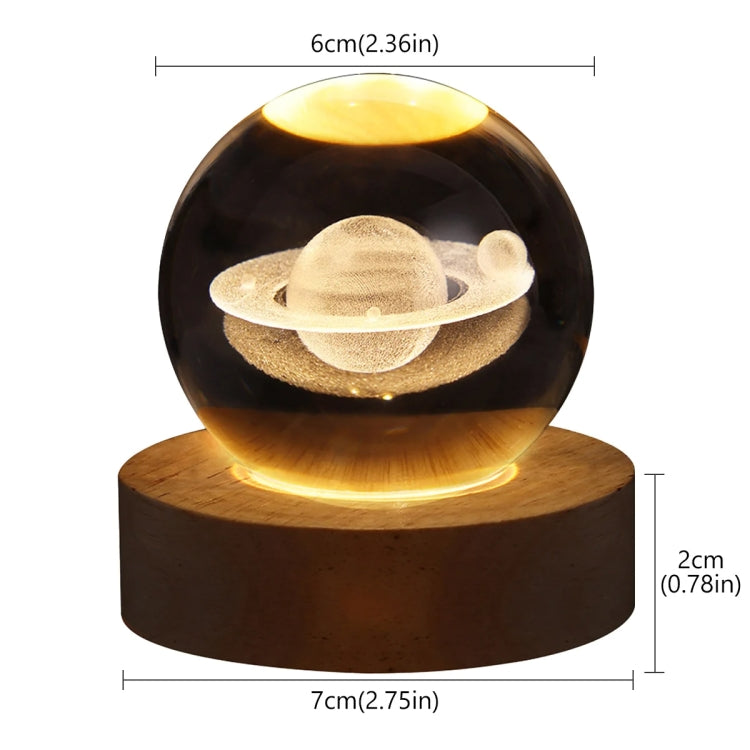 6cm With Warm Light Base 3D Laser Engraved Crystal Ball Night Light USB Glowing Glass Ball