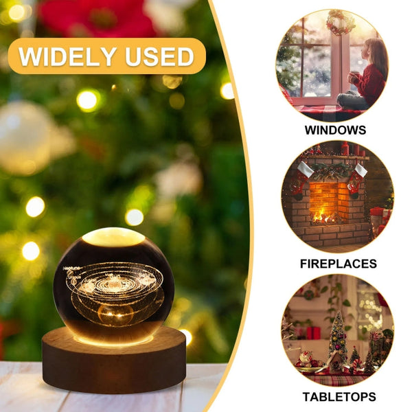 6cm With Warm Light Base 3D Laser Engraved Crystal Ball Night Light USB Glowing Glass Ball