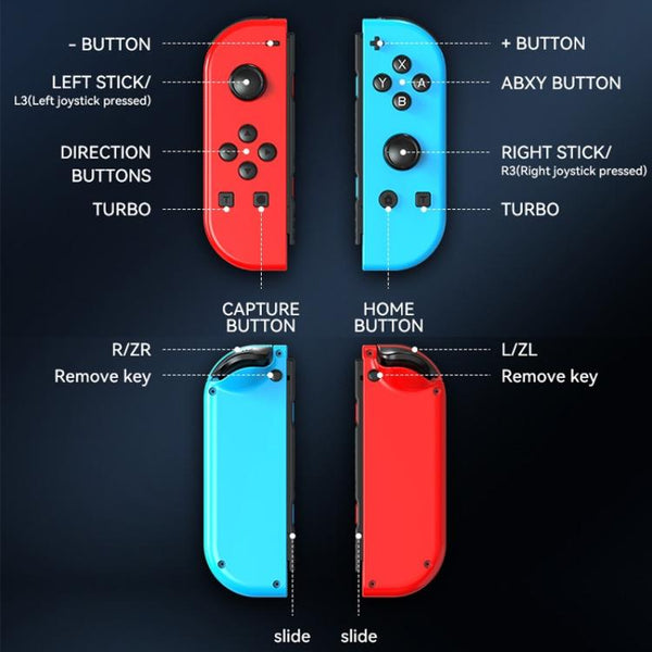 JOY-02 Gaming Left And Right Handle With RGB Lights Body Feel Bluetooth Gamepad For Switch / Switch OLED / Switch Pro / Switch Lite / Switch Joycon, Black, Grey