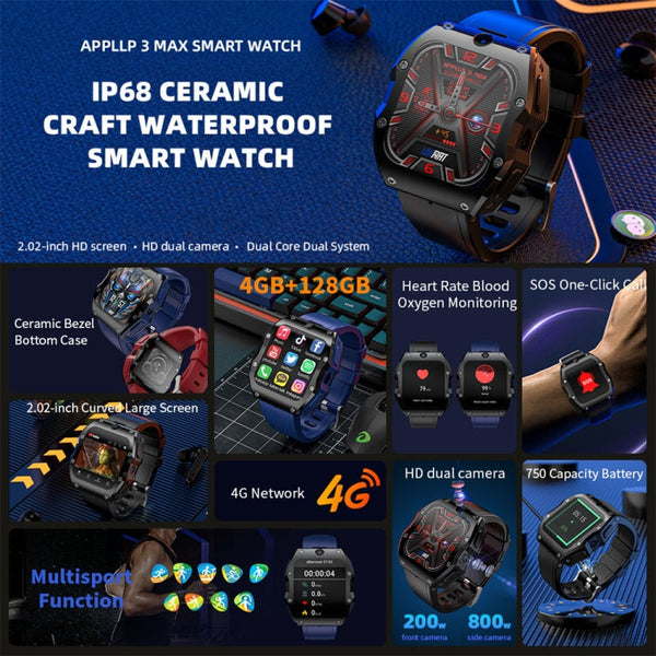 LOKMAT Appllp 3 Max 2.02-Inch Plug Card 4G Call Waterproof Sport Smart Watch With SOS