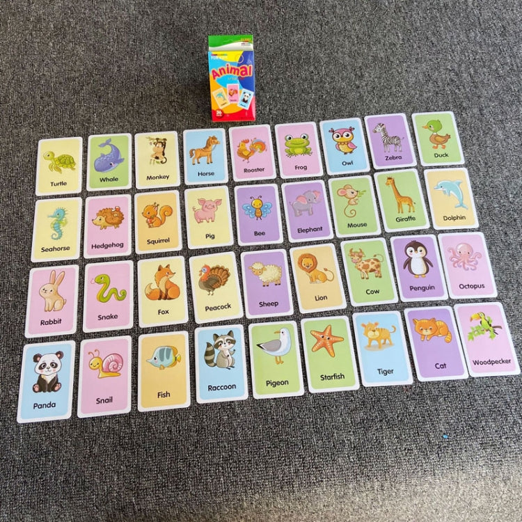 36pcs /Box Children Enlightenment Early Learning English Word Cards, C1 Animal, C2 Shape, C3 Color, C4 Time, C5 Fruit, C6 Body Part, C7 Vegetable, C8 Food And Drink