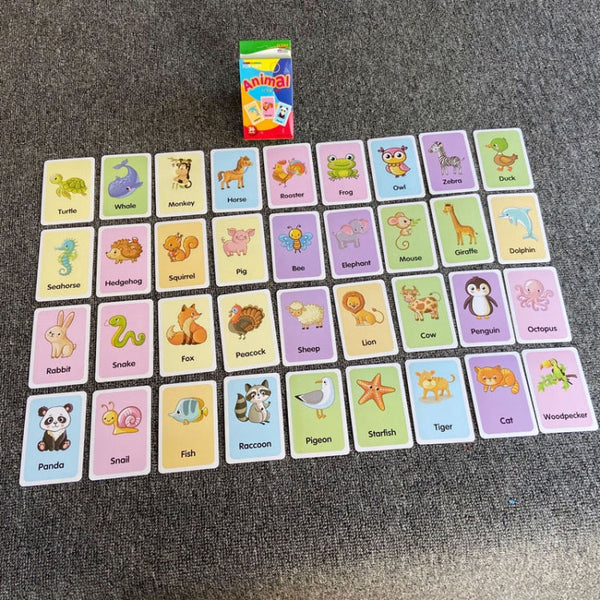 36pcs /Box Children Enlightenment Early Learning English Word Cards, C1 Animal, C2 Shape, C3 Color, C4 Time, C5 Fruit, C6 Body Part, C7 Vegetable, C8 Food And Drink