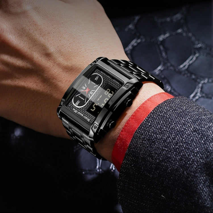 BINBOND B2311 30m Waterproof Men LED Luminous Multifunctional Quartz Watch, Black Steel-Black