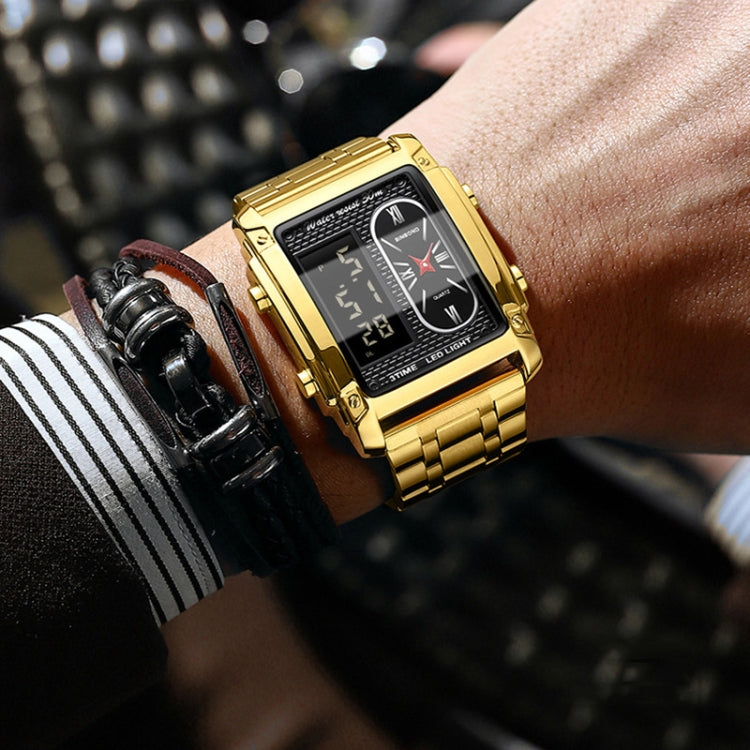 BINBOND B2311 30m Waterproof Men LED Luminous Multifunctional Quartz Watch, Black Steel-Black