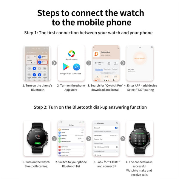 T30 1.6-inch Outdoor Sports Waterproof Smart Music Bluetooth Call Watch, Black, Dark Green, Black Steel+Silicone, Black Net+Silicone
