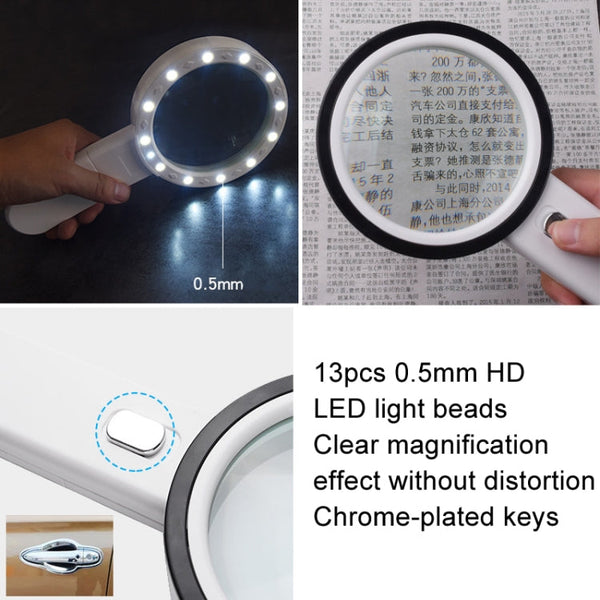 30X Magnifier With Violet Light Students Elderly Reading Maintenance Magnifying Glass, 125mm 13 Lights