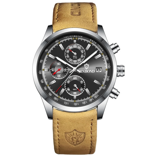 BINBOND B6022 30m Waterproof Luminous Multifunctional Quartz Watch, Leather-White Steel-Black, Leather-White Steel-Blue, Leather-White Steel-Green, Leather-White Steel-White, Leather-Black Steel-Black, White Steel-Black, White Steel-Blue               ...